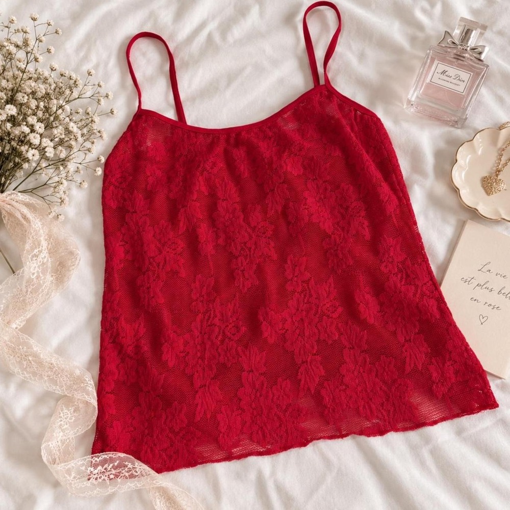 Red lace cami top